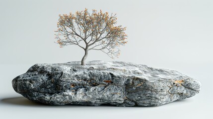 tree with crooked trunk on a rock in plant nursery. Gardening , ikebana, plant lovers, unusual hobby concept