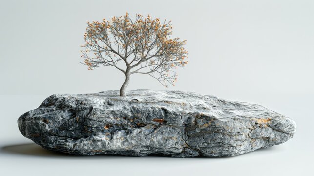  tree with crooked trunk on a rock in plant nursery. Gardening , ikebana, plant lovers, unusual hobby concept