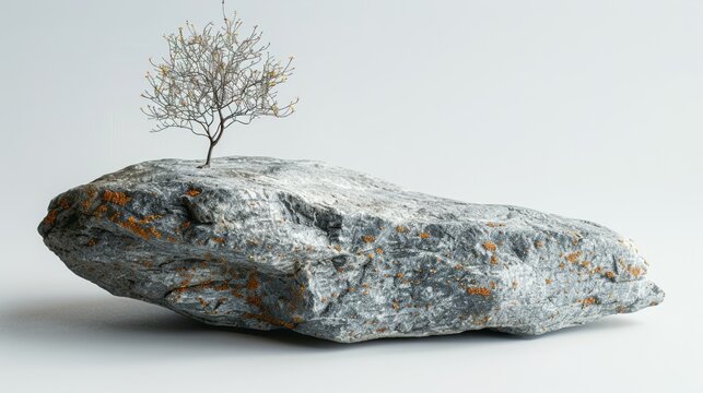  tree with crooked trunk on a rock in plant nursery. Gardening , ikebana, plant lovers, unusual hobby concept