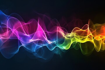 Obraz premium A captivating image of a vibrant wave of smoke on a stark black background, Colorful sound waves originating from a hearing aid, AI Generated