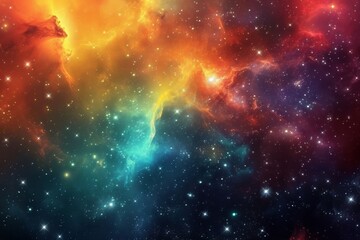 Fototapeta premium The photo shows a vibrant and luminous space filled with numerous stars, captivating the viewer with its vibrant colors and vastness, Colorful space nebula designed in abstract form, AI Generated