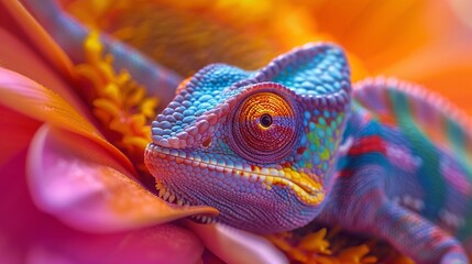 Chameleon on the Flower  Beautiful Extreme Close-Up