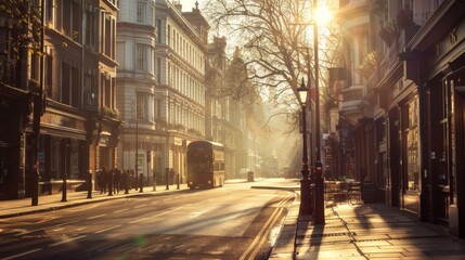 Fototapeta na wymiar London stret view with sunray effect