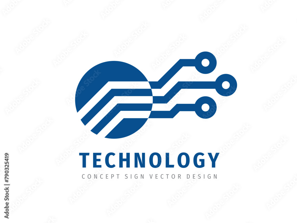 Poster electronic technology logo design. digital connection chip sign. network communication concept symbo