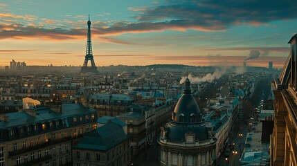 Fototapeta premium A cinematic roof of paris in front of the eiffel tower, generated with AI