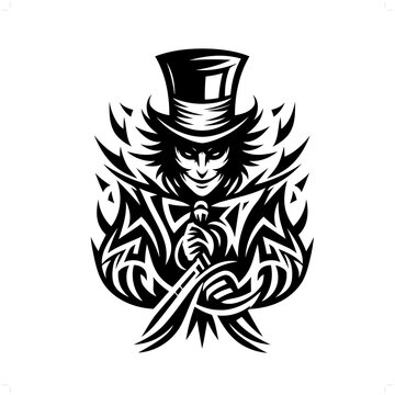 recommend clip art: mad hatter in modern tribal tattoo, abstract line art of people, minimalist contour. Vector