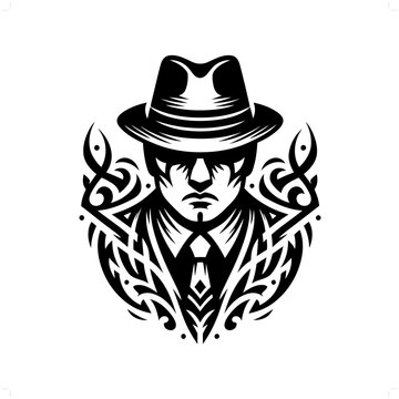 recommend clip art: mafia; gangster in modern tribal tattoo, abstract line art of people, minimalist contour. Vector