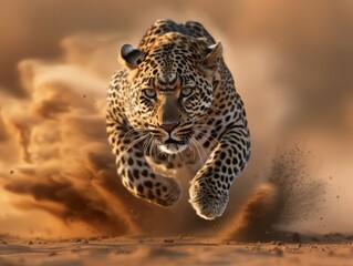 A leopard run as speed for hunting, generated with AI