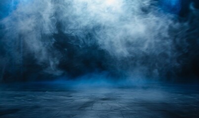 Dark blue background with fog and smoke 