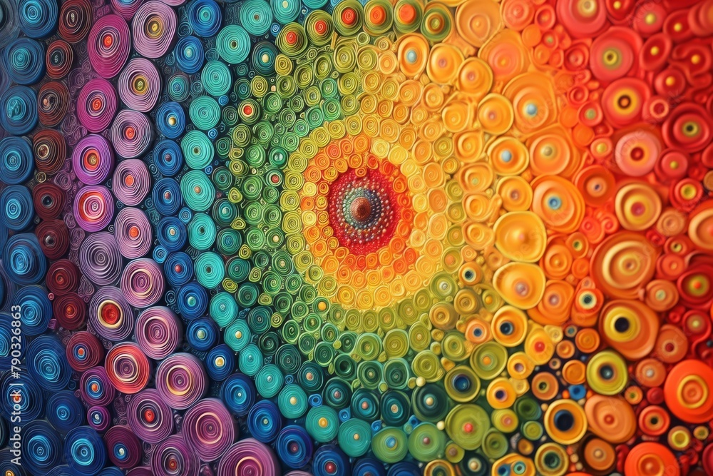 Aufkleber a vibrant painting featuring various sized circles in an array of bright colors, concentric circles 