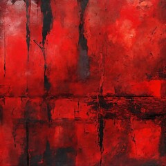 Abstract art, grunge style, scarlet red and black color. Contemporary painting. Modern poster for wall decoration