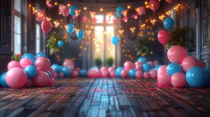 Obraz premium Inflatable pink and blue balloons for party banner, generated with AI