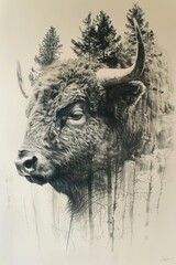 Bull black pencil drawing, generated with AI