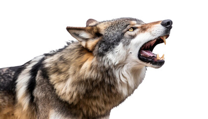 Growling aggressive wolf isolated on a white background.