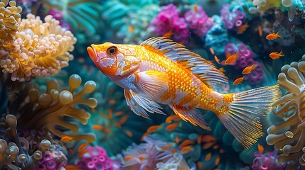 The vibrant colors of a tropical fish as it darts through the crystal-clear waters of a coral reef, weaving in and out of the intricate maze of coral formations.