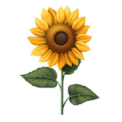 Fototapeta premium A flower Sunflower 1 flower blooming Picture from above cartoon 2D illustration on white background Looks minimalist