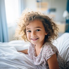 Little girl smiling on hospital bed