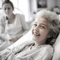 Little asian girl lying on hospital bed