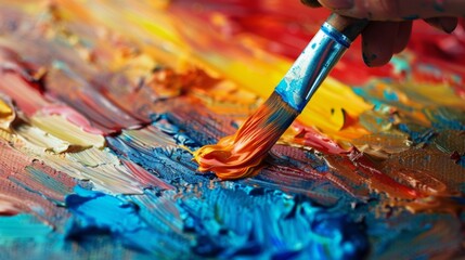 Fototapeta premium A close up of a person painting with paint on an art canvas, AI