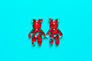 Transparent Bear Figurines with Floating Red Hearts Inside
