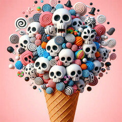 ice cream cone with candy skulls - 790333245