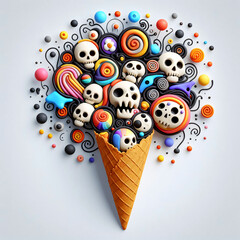 ice cream cone with candy skulls - 790333253
