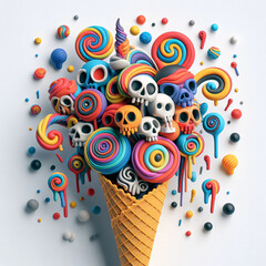 ice cream cone with candy skulls - 790333263
