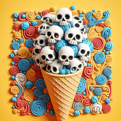 ice cream cone with candy skulls - 790333269