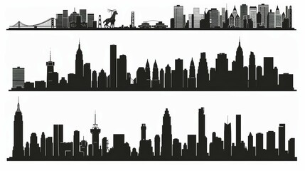 Obraz premium set of City silhouette in flat Silhouette solid simple bold clean black artwork on white background. 