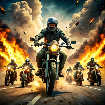 dynamic scene with motorcycle ride in action movie