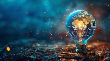 A light bulb with an image of the earth inside it. AI.