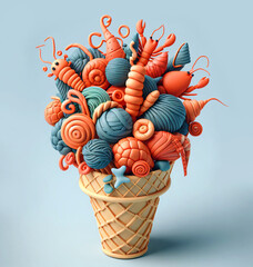 ice cream cone with seafood - 790334816