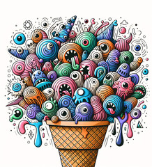 ice cream cone with candy monsters - 790334817