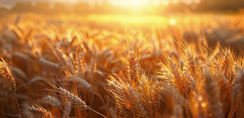 Obraz premium Wheat Field With Sun in Background