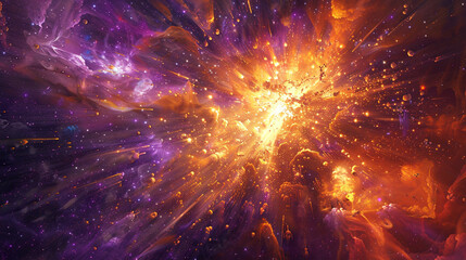 A cosmic supernova explosion texture galaxy abstract art from an explosive original painting for abstract background in purple orange color detailed Celestial cataclysm. 