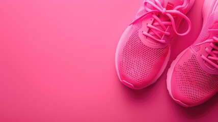 Pink running shoes on matching pink background