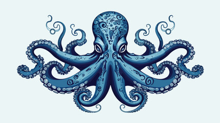 Blue octopus vintage Engraving illustration 2d flat