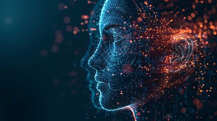 Big data and artificial intelligence concept with face
