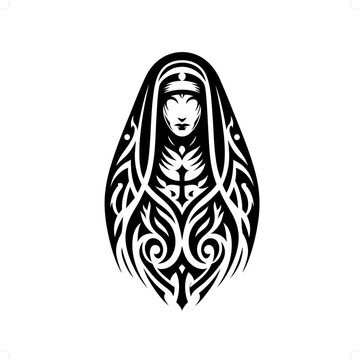 recommend clip art: nun in modern tribal tattoo, abstract line art of people, minimalist contour. Vector
