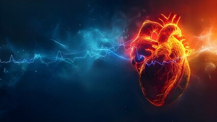 Heart Rhythms: From EKG Pulse to Digital Wave. Concept Cardiac Health, Technology Advances, Digital Diagnostics, Heartbeat Monitoring, EKG Interpretation - obrazy, fototapety, plakaty