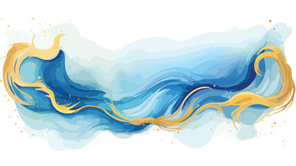 Blue watercolor painted splash vector with gold fra