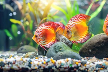 Discus fish magic. Drifting through a natural aquarium wonderland