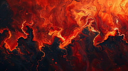 A fiery red volcanic texture magma abstract art from an intense original painting for abstract background in red orange color detailed Lava flow. 