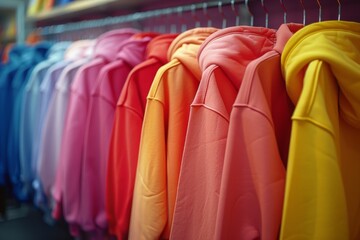 Colorful Sweatshirts Hanging on a Rack