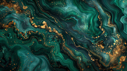 A fresh interpretation of malachite and gold ink, swirling together to form a unique marble texture. 