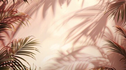Fototapeta na wymiar Beautiful minimalistic pastel background with palm leaf shadows on the sides