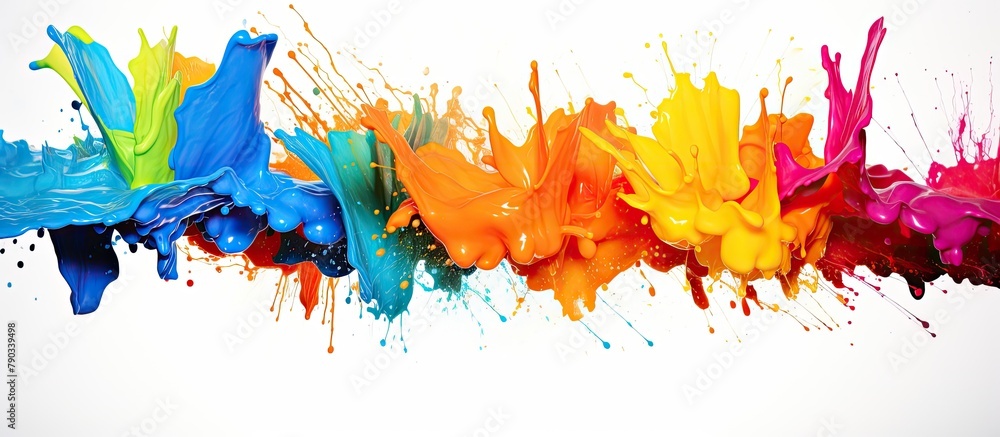 Poster art paint splashes on white canvas create vibrant display