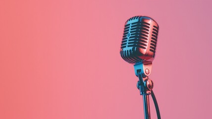 Vintage microphone against pink background, suggesting musical or broadcasting theme