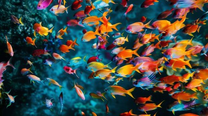 Tropical fish parade: A procession of brightly colored fish swims in formation through the ocean, their synchronized movements a mesmerizing spectacle.