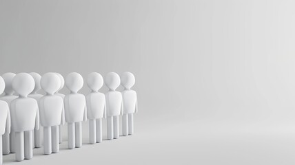 Row of simple human figures in white against gray background